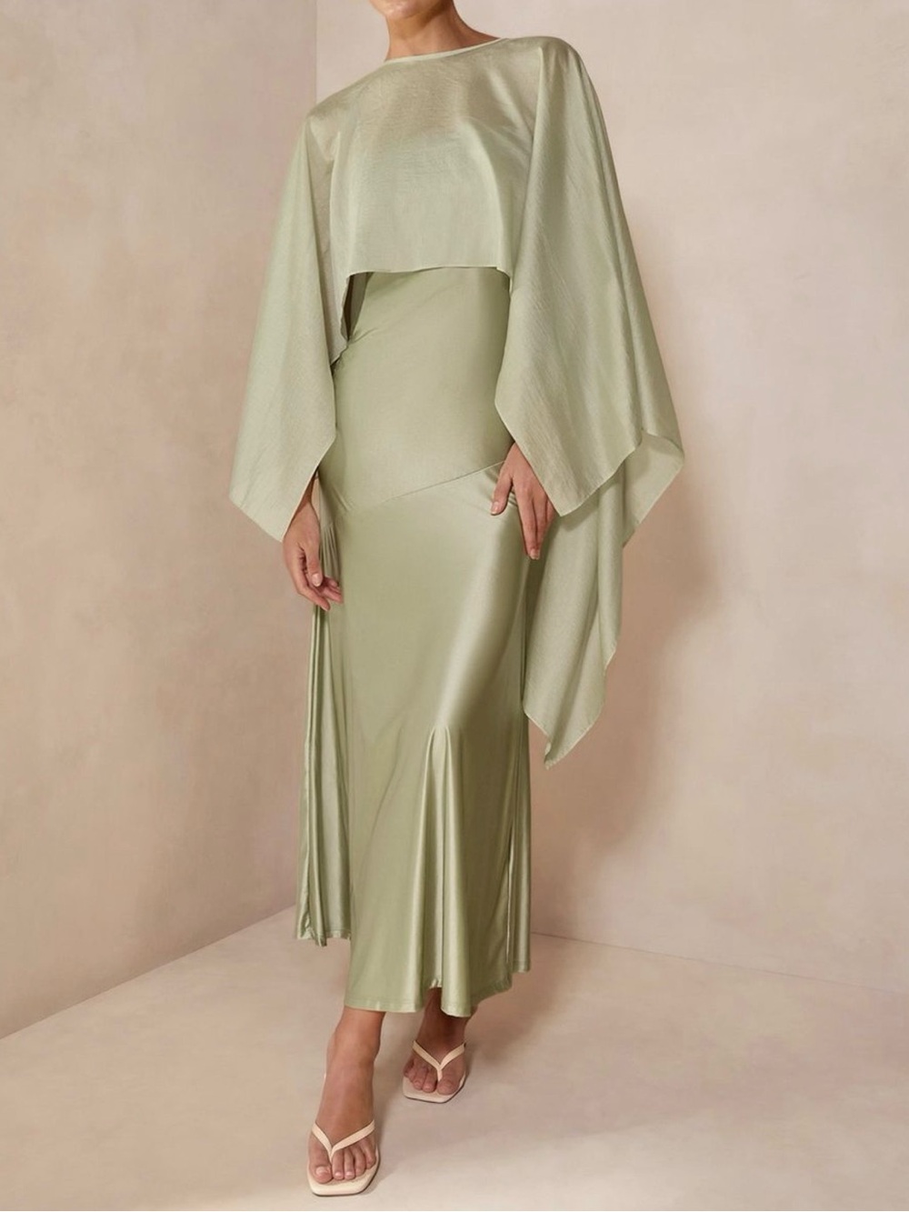 Satin Maxi Dress in Sage Green